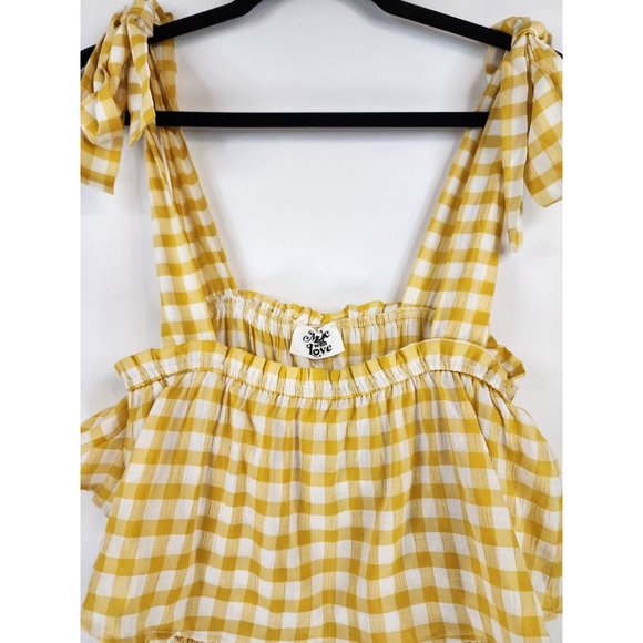 Made With Love Dress Womens  Small Yellow Check Smock Sleeveless Knee Length - Picture 6 of 12